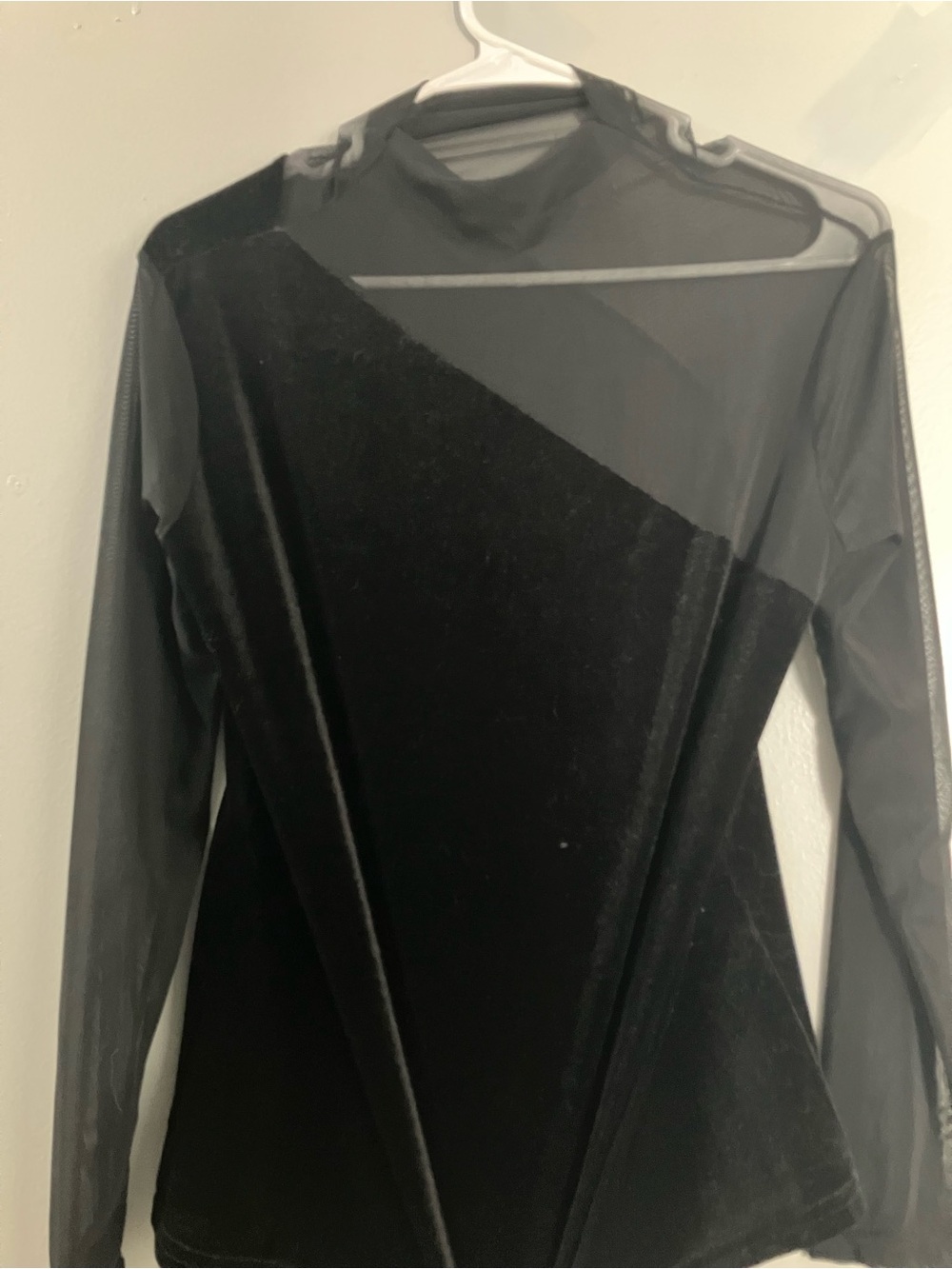 Black Velvet & Sheer Long Sleeve Top